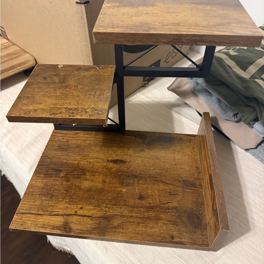 Three-Tier Wood and Metal Display Shelf - Rustic Brown